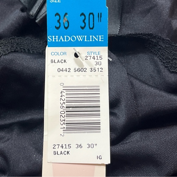 NEW BLACK Nylon Full Slip DRESS, SHADOWLINE 36/30" adjustable Straps Lace 1990s - Picture 2 of 12